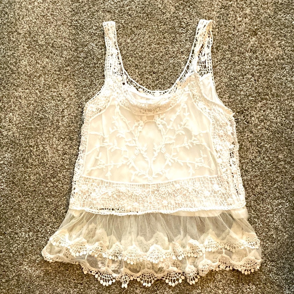 Skies are Blue white crochet top